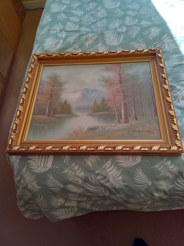 Winter mountain scene oil - winter,