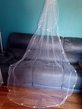 white veil 2 tier chapel length with comb pearl edge V8