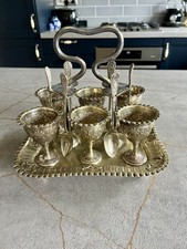 Antique Bros. S EP Silver Plated Egg Server Six Egg Cups and Spoons