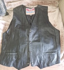 Akaso Vintage Black Leather Waistcoat Biker Motorcycle M