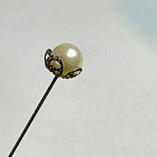 Pretty Vintage HatPin Stick Pin - White metal white pearl bead 6cm x 0.5cm