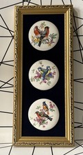 Vintage Ceramic Birds Plaque Staffordshire Ceramic Gold Framed Velvet Picture