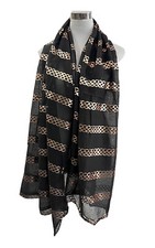 Women Lady Metallic Rose Gold Foil Chain Lines Print Scarf Glitter Scarf Wrap