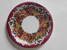 Vintage New Christmas Paper Plates Ivy Holly Red Pack x 8 Deeko England 23cm