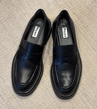 DUNE GOODLUCK CHUNKY BLACK LEATHER BLOCK HEEL LOAFERS SIZE 39