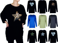 Ladies Womens Top Oversized T-Shirt Loose Fit Plus Size Tunic 3/4 Sleeve UK NEW