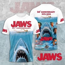 Jaws Shark Movie Sci-Fi Horror Halloween Cosplay Monster Mens T-shirt Tshirt