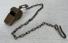 Vtg Antique THICK Copper Brass Plated Cork Pea Ball Whistle w/ Chain Belt Hook