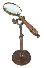 29CM MAGNIFYING GLASS ON STAND SHEESHAM WOOD/BRASS DESKTOP OFFICE LIBRARY GIFT