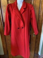 Vintage 1980's LADY SUZETTE Long Red Wool Blend USA Union Made COAT, Size Large