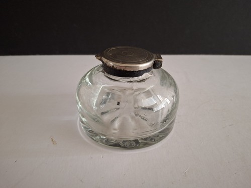 Glass ink well - silver, metal