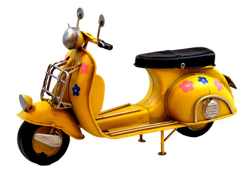 Yellow scooter tin plate model - plate,