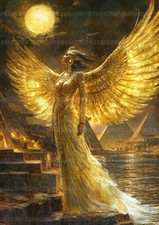 Isis Art Print Egyptian Goddess Wings Gold Moonlight Pyramids Spiritual  x92