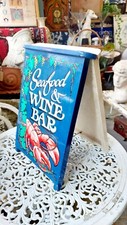 Vintage Seafood & Wine Bar Sign - HAND PAINTED - Lobster & Grapevine A-Frame