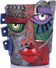 Picasso Brutalist Abstract Beauty Face Flower Pot,Decorative Colorful Head Plant