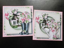 Set of 2 x GARDENERS SWEET PEA COTTAGE  Hand Made Card  Toppers & Sentiments