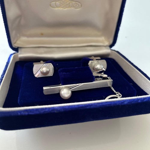 Silver pearl tie pin - pearl,