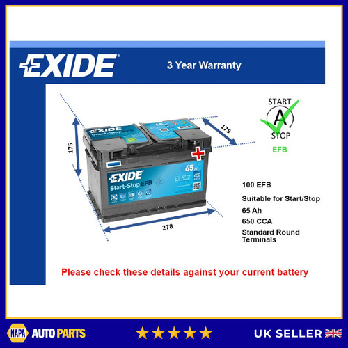 Efb car battery - el652, exide