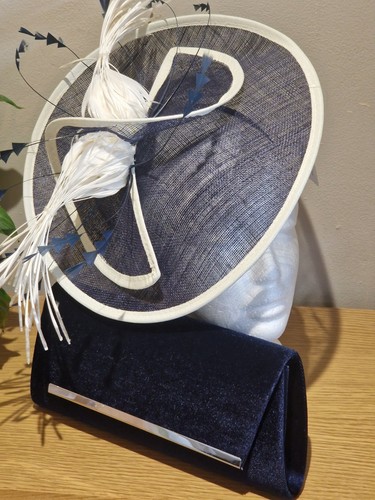 Navy ivory fascinator hat - ivory,