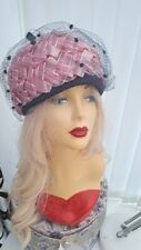 Vintage Retro Women's 1960s pink hat with navy netting Goodwood Revival size S