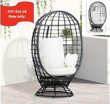 Swivel Egg Chair Rattan Outdoor Chair with Cushion for Patio Black