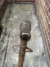 Rare Late Antique Victorian Riding Crop With A Beautiful Brass Dog Handle.