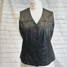 Planet Womens Leather Waistcoat Black Vintage Soft 90s Retro UK Size 16
