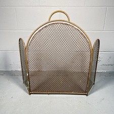 Brass Wire Grill Spark Guard Fire Screen 3 Section With Metal Mesh Antique
