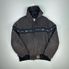 Vintage Aztec Carhartt Jacket Mens Faded Black Hooded Zip 90s XL