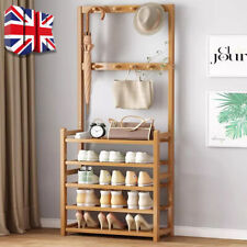 Large Bamboo Coat Rack Stand Shoe Storage Bench for Bedroom Living Room Entryway