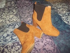 primark faux boots mustard size 5 wide fit 2" heel