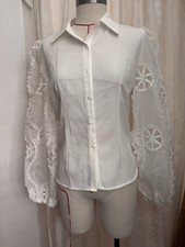 La Martina Women's White Shirt With Lace Sleeves Size S
