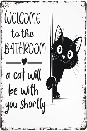 Vintage black white cat - black, &