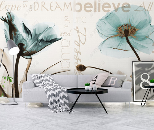Watercolor blue poppy - 3d,