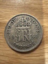 KING GEORGE VI SIXPENCE - 1945