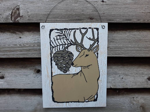 Deer wood sign - deer, farmhouse