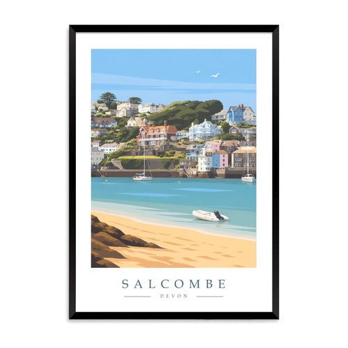 Salcombe houses travel poster - salcombe,