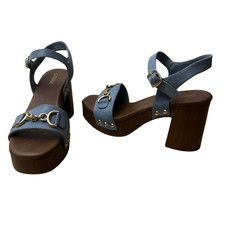 CATWALK Block Heels Platform Sandals Size UK 7 EU 40 Blue Faux Suede Ankle Strap