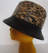 Leopard Cat Faux Leather Porkpie bucket Brim Hat Flat Crown New York