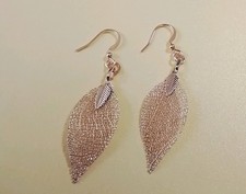 Rose Gold Leaf Skeleton Drop Dangle Earrings Natural Leaf Metal Plated 