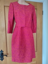 HOBBS Invitation dress jacket set size 14 wedding occasion jacquard Brocade pink