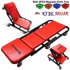 3in1 Mobile Folding Rolling Padded Mechanics Car Creeper Trolley Seat Stool Tray