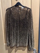 Papaya Sheer Ladies Leopard Print Gold Glitter Blouse With Vest Size 10 Party
