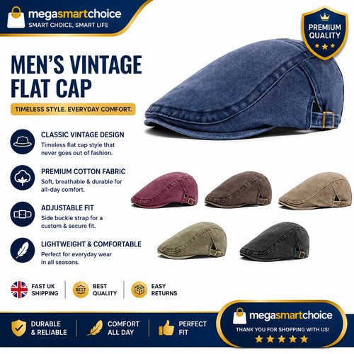 Men flat cap washed - flat, newsboy