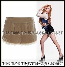 Kate Moss Topshop Beige Caramel Velvet Lace 50s Pinup Hot Pants Shorts UK 14 42