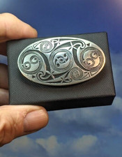 St. Justin Vintage Pewter, Celtic Viking Lindisfarne 55x30mm Brooch in Gift Box.