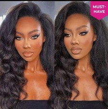 Invisible Hairline Half Wig Kinky Straight Flip Over Wig For Beginner 20 Inches