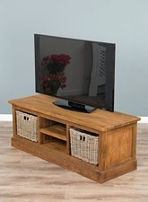 Reclaimed Teak TV Unit with 2 Wicker Drawers