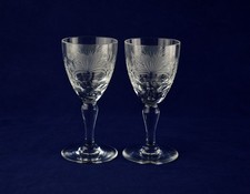 Royal Brierley Crystal “HONEYSUCKLE” x2 Sherry Glasses - 12cms (4-3/4″) Tall #12