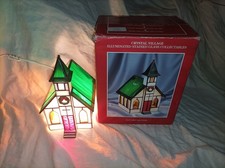 Vintage CHRISTMAS Holiday Creations Crystal Village Illuminated Stained Glass